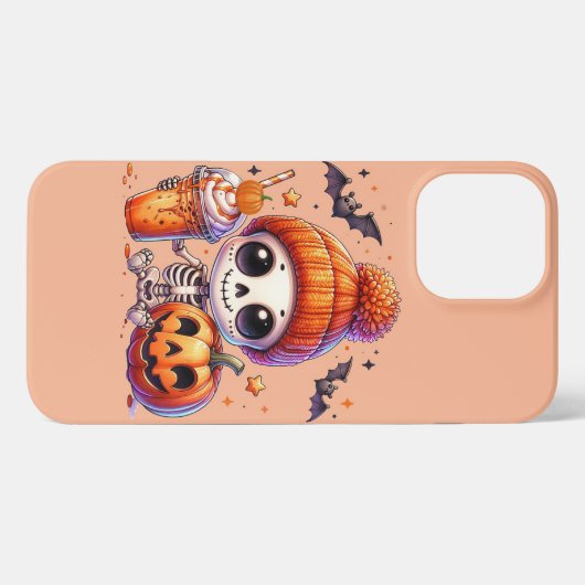 Etui iPhone 13 Pro Max Squelette citrouille épice (Verso Horizontal)