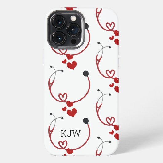 Etui iPhone 13 Pro Max Stéthoscopes et monogramme des coeurs (Verso)