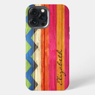 Etui iPhone 13 Pro Max Tailles Chevron couleur bois Vintage