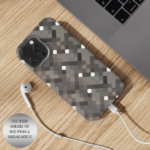 Etui iPhone 13 Pro Max Taupe Gris Brown Noir Moyen-siècle Motif Pixel
