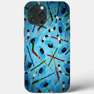 Etui iPhone 13 Pro Max Thème de hockey sur glace bleu