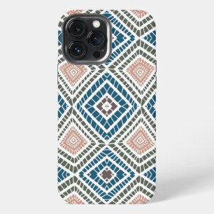 Etui iPhone 13 Pro Max tissu de boue tribal africain bleu vert bronzé