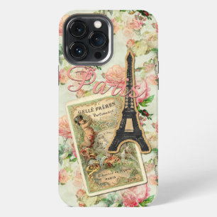 Etui iPhone 13 Pro Max Tour Eiffel Paris Blush pêche rose motif floral