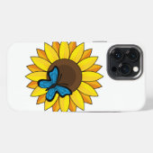 Etui iPhone 13 Pro Max Tournesol et Papillon Bleu (Verso Horizontal)