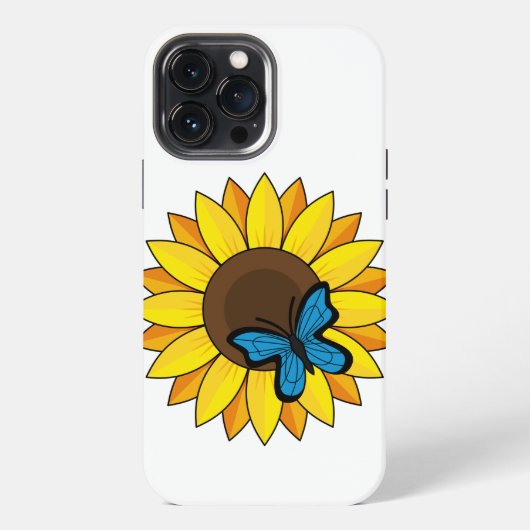 Etui iPhone 13 Pro Max Tournesol et Papillon Bleu (Verso)