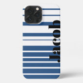 Etui iPhone 13 Pro Max Trendy Blue Striped Custom Name iPhone Case (Verso)