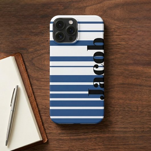 Etui iPhone 13 Pro Max Trendy Blue Striped Custom Name iPhone Case