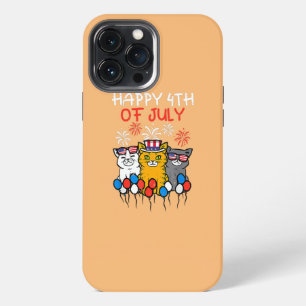Etui iPhone 13 Pro Max trois chats heureux ballon amoureux 4 juillet