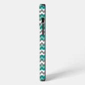 Etui iPhone 13 Pro Max Turquoise et Chevron Gris Zigzag Monogramme (Côté gauche)