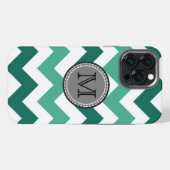 Etui iPhone 13 Pro Max Turquoise et monogramme zigzag chevron menthe (Verso Horizontal)