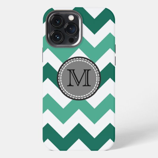 Etui iPhone 13 Pro Max Turquoise et monogramme zigzag chevron menthe (Verso)