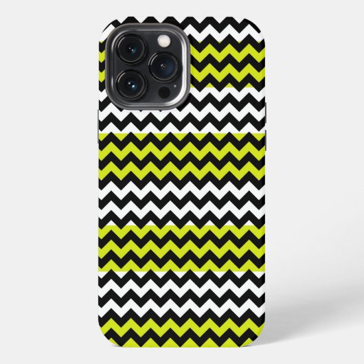 Etui iPhone 13 Pro Max Vert noir blanc Chevron Zigzag (Verso)
