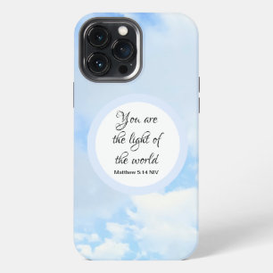 Etui iPhone 13 Pro Max Vous êtes la Lumière du Monde Verset Biblique Bleu