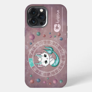 Etui iPhone 13 Pro Max Zodiac Capricorn Cute Chat Roue Planète Astrologie