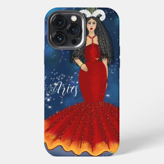 Etui iPhone 13 Pro Max Zodiaque Bélier Déesse en Bleu Céleste (Verso)