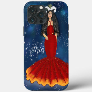 Etui iPhone 13 Pro Max Zodiaque Bélier Déesse en Bleu Céleste