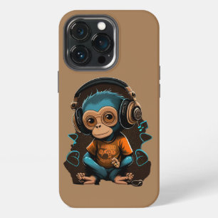 Etui iPhone 13 Pro Mignons Singe Écouter Musique, Musique Singe Immer