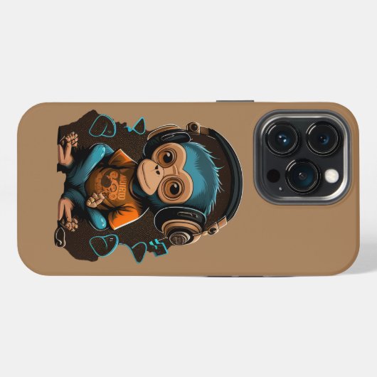 Etui iPhone 13 Pro Mignons Singe Écouter Musique, Musique Singe Immer (Verso Horizontal)