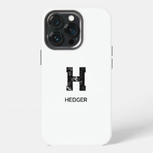 ETUI iPhone 13 PRO MINIMALISTE NOIR UNE LETTRE MONOGRAMME NOM BLANC
