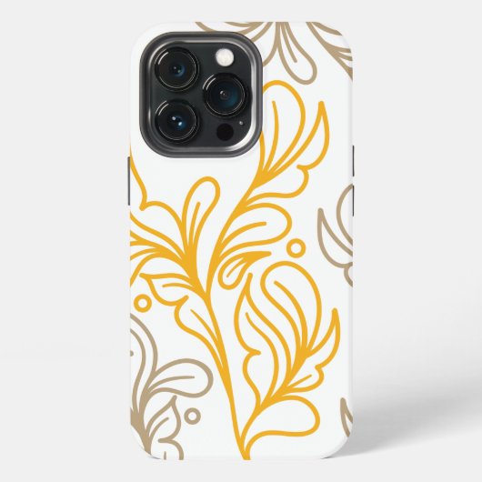 Etui iPhone 13 Pro Modèle de feuille Boho dorée (Dos)