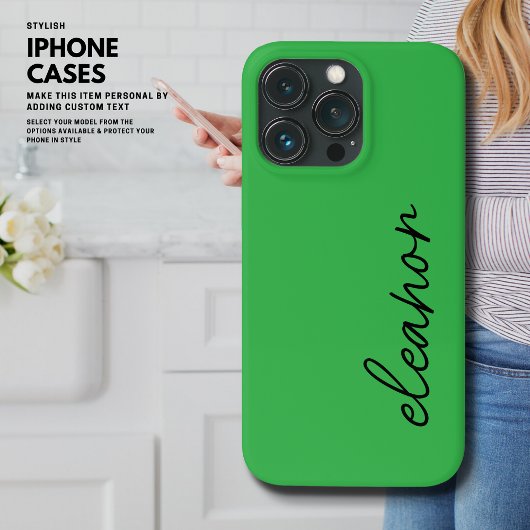 Etui iPhone 13 Pro Moderne simple brillant vert Nom du script Monogra