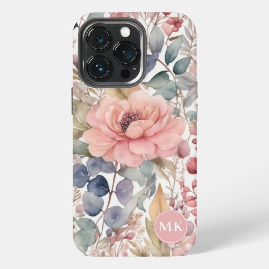 Etui iPhone 13 Pro Monogramme d'aquarelle rose rose-rose rustique (Dos)