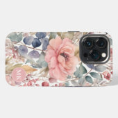 Etui iPhone 13 Pro Monogramme d'aquarelle rose rose-rose rustique (Verso Horizontal)