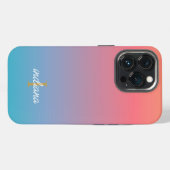Etui iPhone 13 Pro Monogramme de nom de script moderne ombré bleu ora (Verso Horizontal)