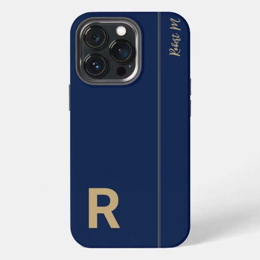 Etui iPhone 13 Pro Monogramme Initial Minimal Moderne Navy et Or (Dos)