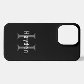 Etui iPhone 13 Pro Monogramme noir et blanc simple (Verso Horizontal)
