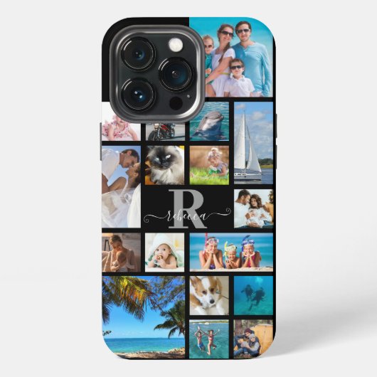 Etui iPhone 13 Pro Monogramme Nom du script 17 Photo Collage Couleur (Dos)