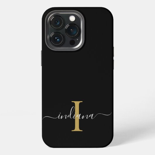 Etui iPhone 13 Pro Monogramme Or Initiale Grise Nom Moderne Script (Dos)