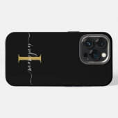 Etui iPhone 13 Pro Monogramme Or Initiale Grise Nom Moderne Script (Verso Horizontal)