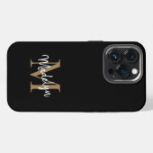 Etui iPhone 13 Pro Monogramme Or Noir Moderne Nom Féminin Script (Verso Horizontal)