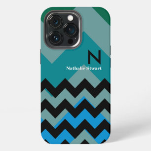Etui iPhone 13 Pro monogramme personnalisé chevron noir