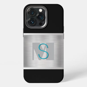 Etui iPhone 13 Pro Monogramme sarcelle et gris, argent brossé, noir