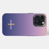 Etui iPhone 13 Pro Monogramme Violet Bleu Ombré Style Nom Script (Verso Horizontal)