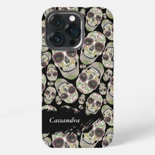 Etui iPhone 13 Pro Motif crânes Jour des Morts noir