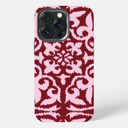 Etui iPhone 13 Pro Motif damassé Ikat - Bourgogne et rose (Dos)