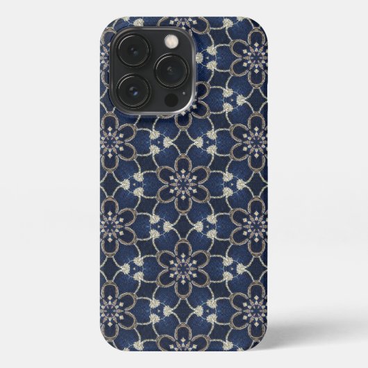 Etui iPhone 13 Pro Motif de fleurs bleu minuit (Verso)