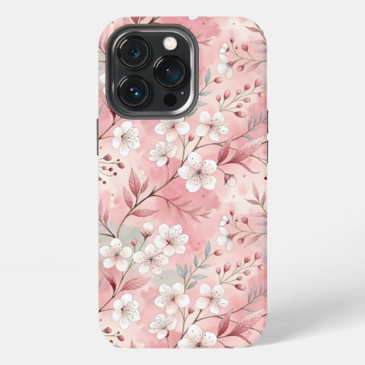 Etui iPhone 13 Pro Motif de fleurs Sakura rose (Dos)