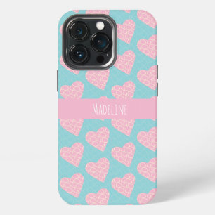 Etui iPhone 13 Pro Motif de la Saint-Valentin dessiné à la main Cœurs