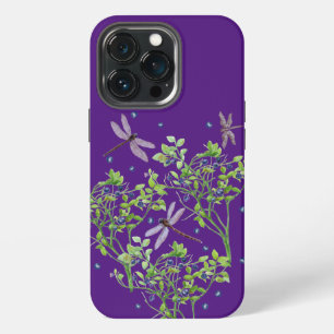 Etui iPhone 13 Pro Motif de myrtille avec libellules