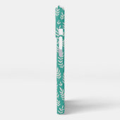 Etui iPhone 13 Pro Motif feuille rose vierge sur turquoise monogrammé (Côté gauche)