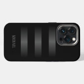 Etui iPhone 13 Pro Motif rayures grises noires Monogramme (Verso Horizontal)