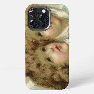 Etui iPhone 13 Pro Noël vintage, anges victoriens dans les nuages