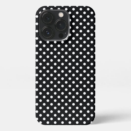 Etui iPhone 13 Pro Noir avec pois blancs (Verso)