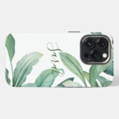 Etui iPhone 13 Pro Nom de monogramme de feuilles tropicales vertes (Verso Horizontal)