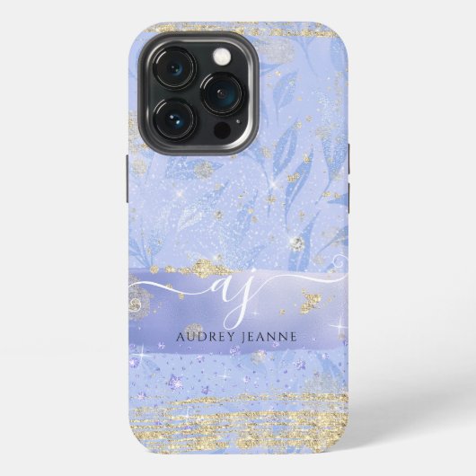 Etui iPhone 13 Pro Nom de script de feuillage de bijou de paillettes (Dos)