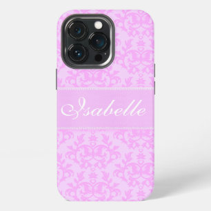 Etui iPhone 13 Pro Nom personnalisé damas lilas rose